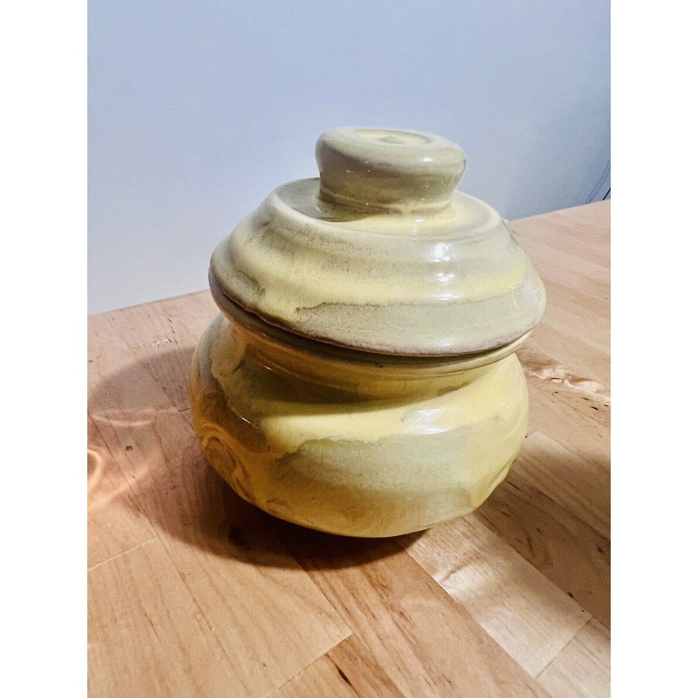 Vintage Yellow Glazed Ceramic Sugar Canister/Jar Signed